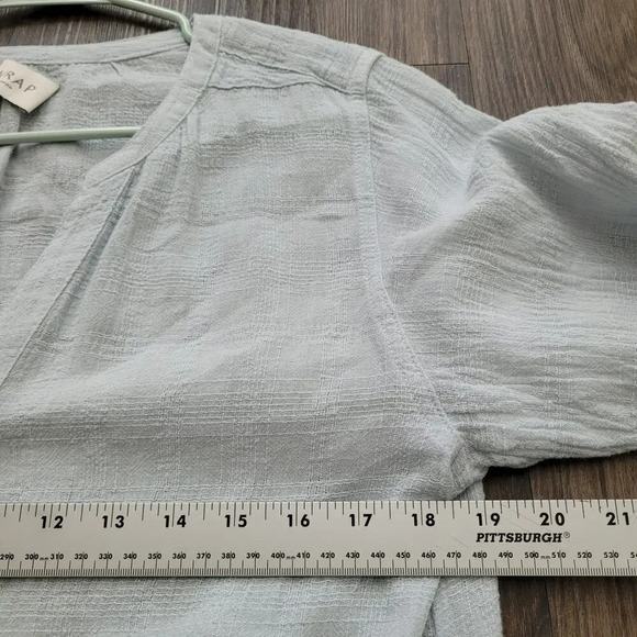 Wrap London Women's Button-Up Tunic Top Size 2 Blue Linen Long Sleeves V-Neck - Picture 10 of 10